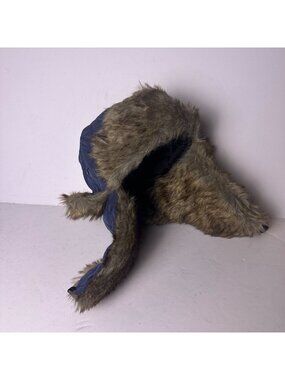 Y2K Trapper Hat Faux Fur Lining Quilted OS Blue Indie Hooded Lumberjack Gorpcore